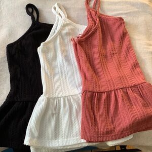 3 ruffled hem tops in 3 colors/ black/burnt rose & white